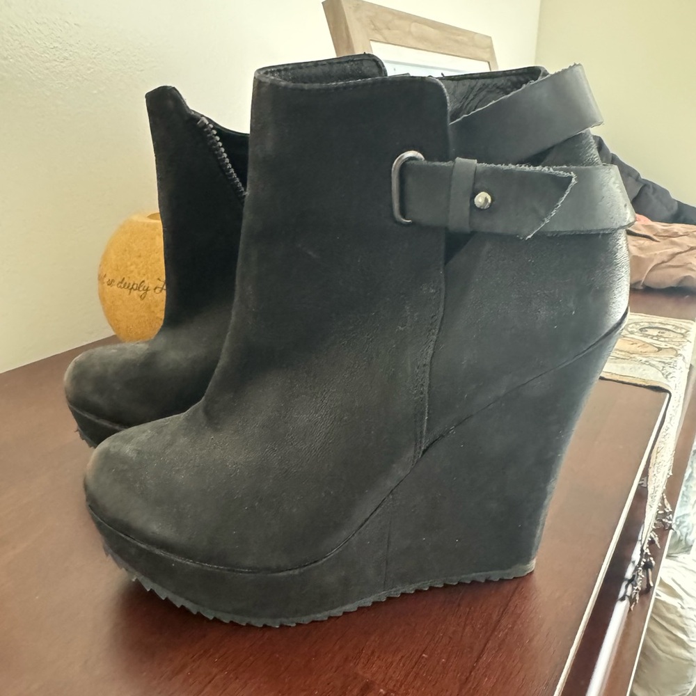 Aldo Black Suede Wedge Ankle Boots